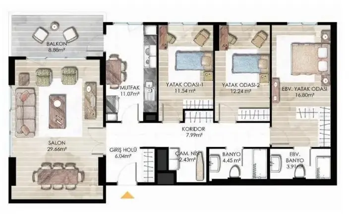 Mühye Vadi Konutları 3+1 Daire Kat Planı - Çankaya İlkbahar Mahallesi