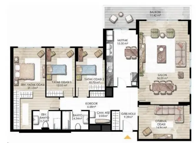 Mühye Vadi Konutları 4+1 Daire Kat Planı - Çankaya İlkbahar Mahallesi