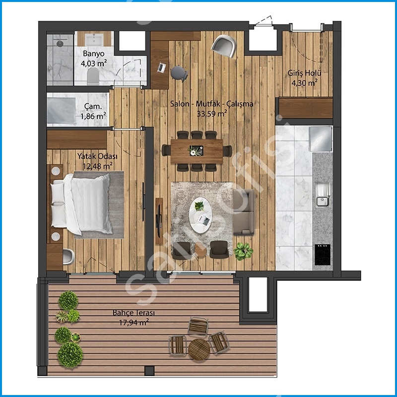 Oksijen Oran 1+1 kat planı – Çankaya Oran satılık daire