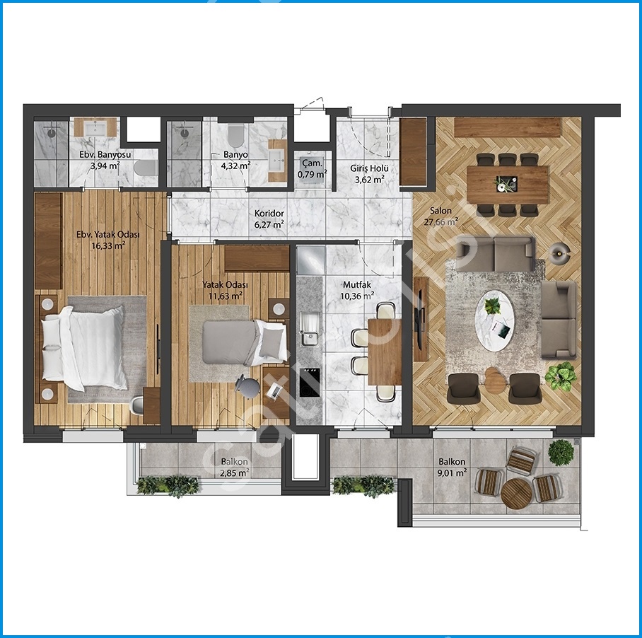 Oksijen Oran 2+1 kat planı – Oran lüks konut