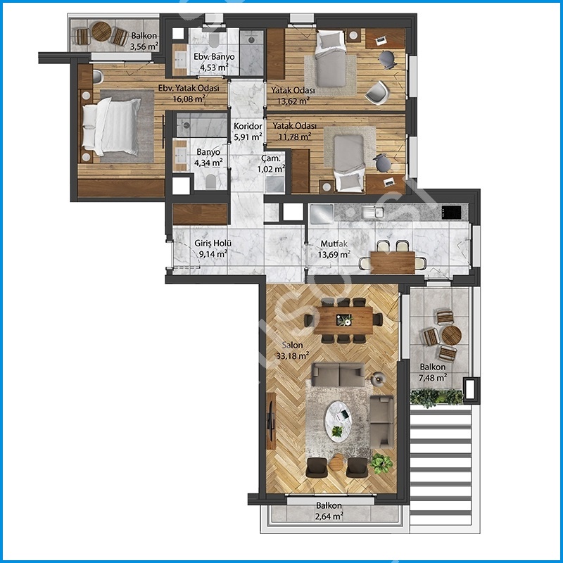 Oksijen Oran 3+1 kat planı alternatif – Oksijen Oran satılık